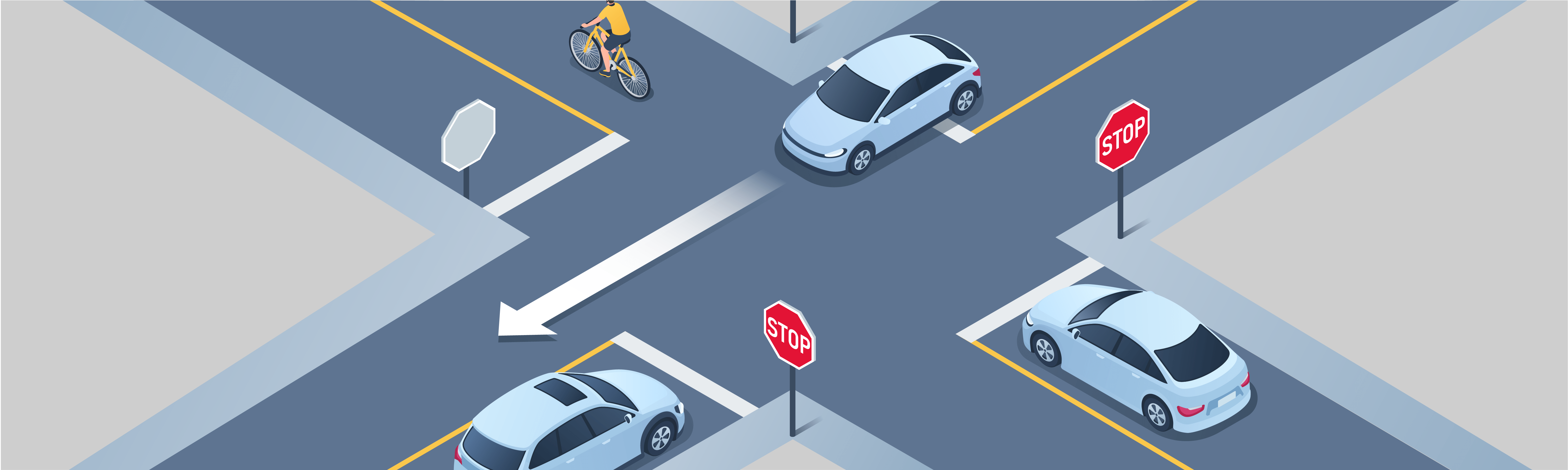Intersections - Aux intersections contrôlées avec panneaux d’arrêt, qui a la priorité pour passer en premier ?