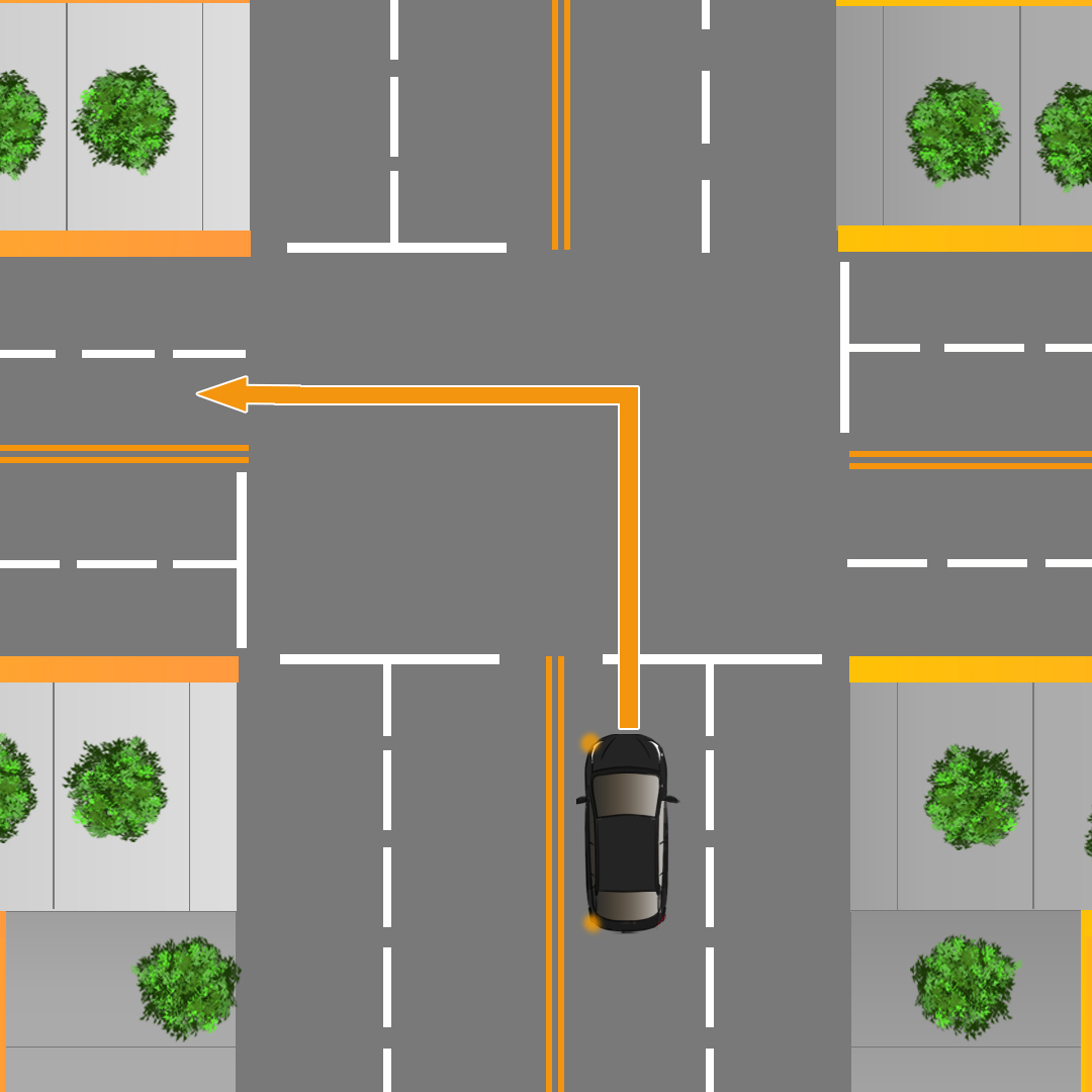 Test 2 - Que devez-vous faire lorsque vous tournez à gauche si la route sur laquelle vous vous trouvez et celle sur laquelle vous tournez sont des rues à double sens ?