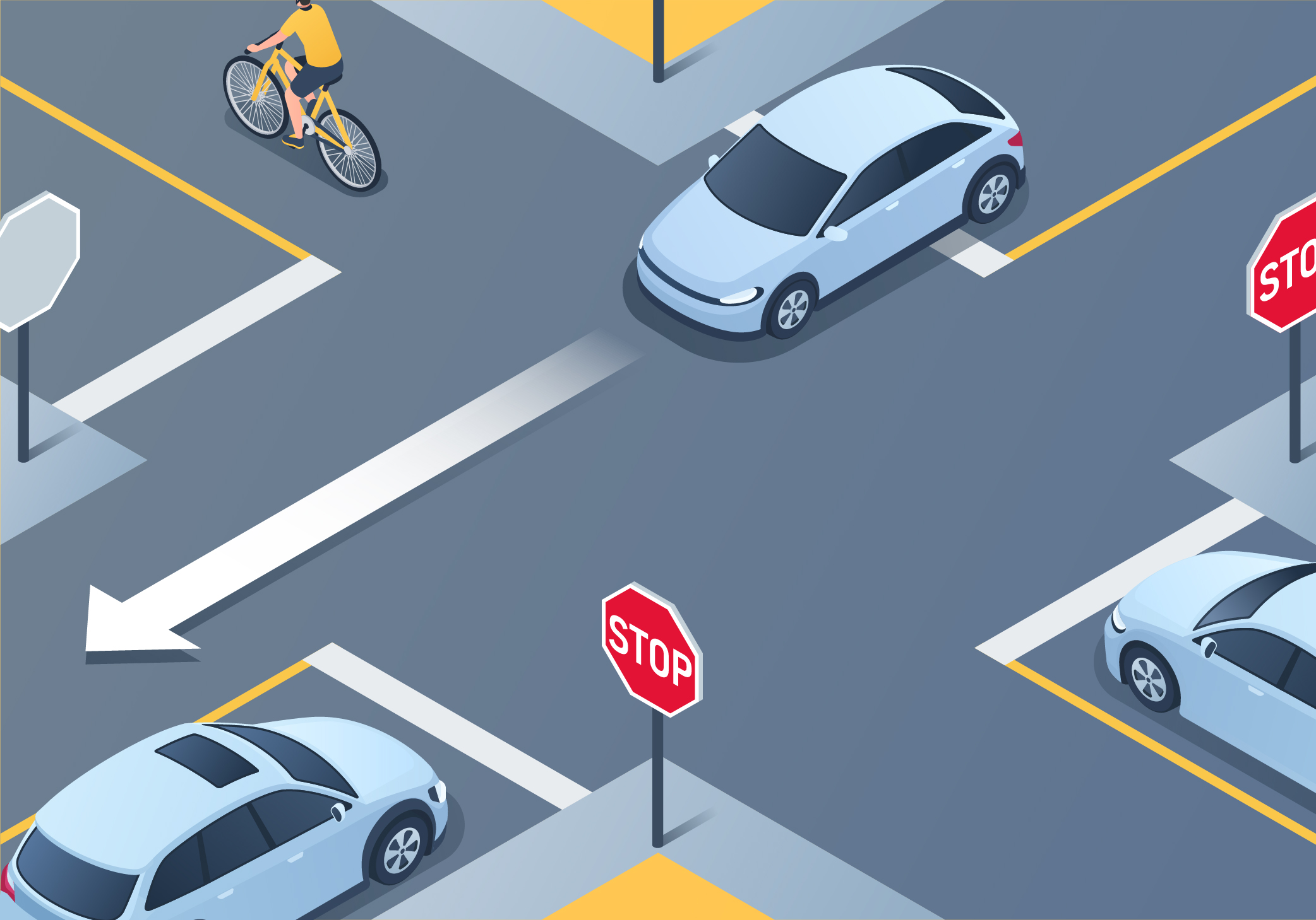At controlled intersections with stop signs, who has the right-of-way to go first? - At controlled intersections with stop signs, who has the right-of-way to go first?